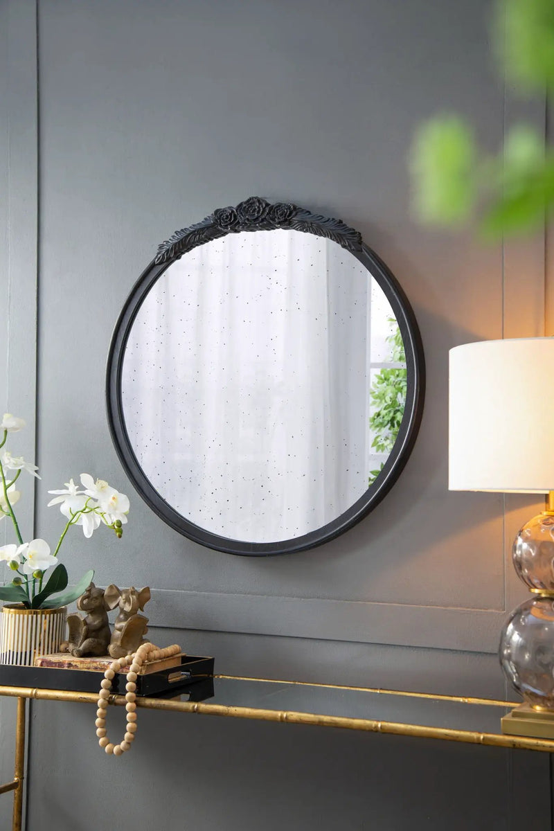 Round Hand Carved Rose Antique Mirror Frame, Wall Mirror For Live Space by HouseOfZazla