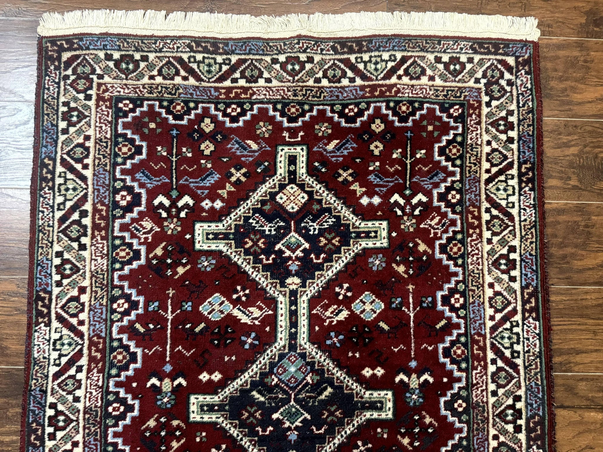 Persian Afshar Rug 4x5 Red Navy Geometric Tribal Wool Carpet by Jewel Rugs