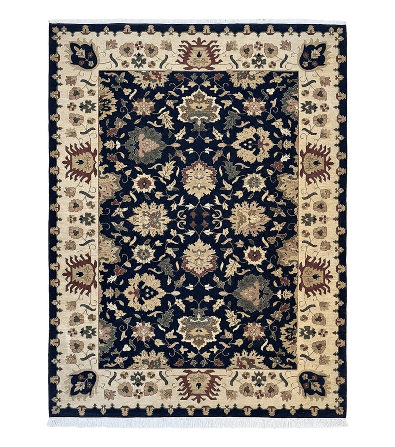 Indo Persian Rug 10x14, Wool Handmade Room Sized Floral Oriental Carpet, Indian Mahal Flatweave Rug, Black Beige by Jewel Rugs