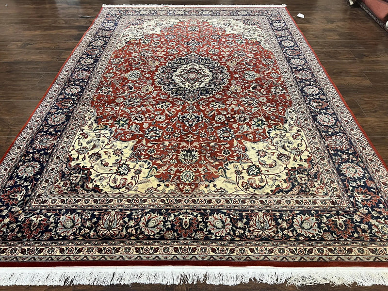 Fine Sino Persian Rug 7x10 ft, Floral Central Medallion Oriental Carpet, Red Navy Blue Cream, Hand Knotted Wool Traditional Vintage Rug by Jewel Rugs