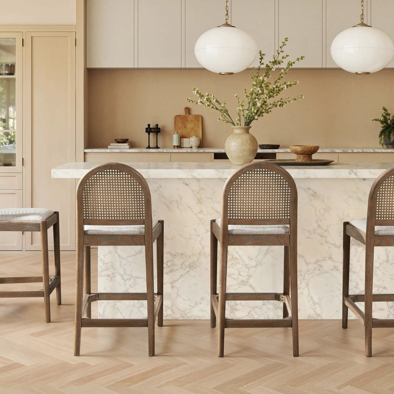 Panama 26.5" Curved Back Cane Rattan Counter Stool, Set of 2, Two-Tone Neutral by HouseOfZazla