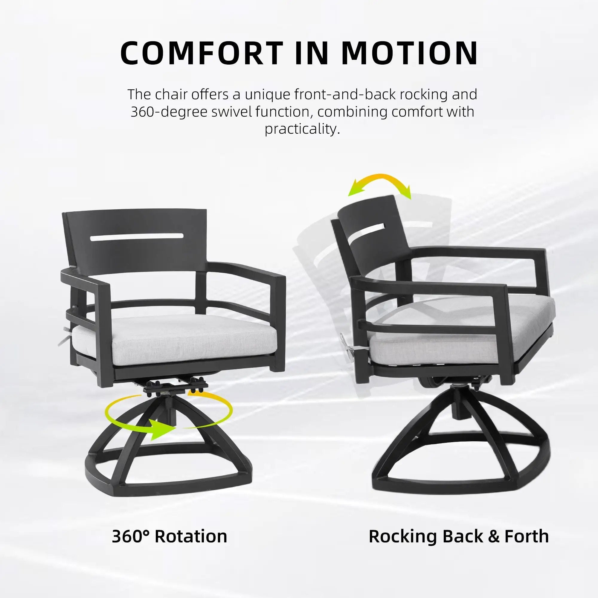 Outdoor Patio Swivel Rocker With Outdoor Grade Sunbrella Fabric Cushions (Set of 2) - Ember Black by Unique Piece Furniture