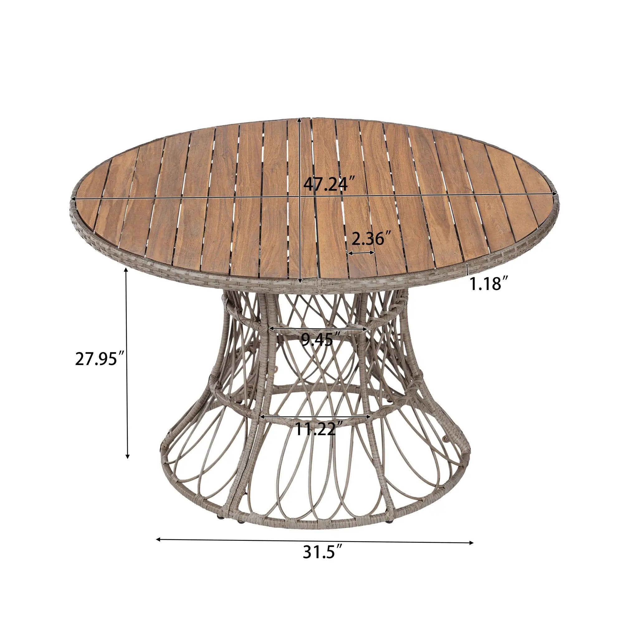 5-Piece Outdoor Dining Set: Brown Round Acacia Wood Table & 4 Brown Wicker Armchairs by HouseOfZazla