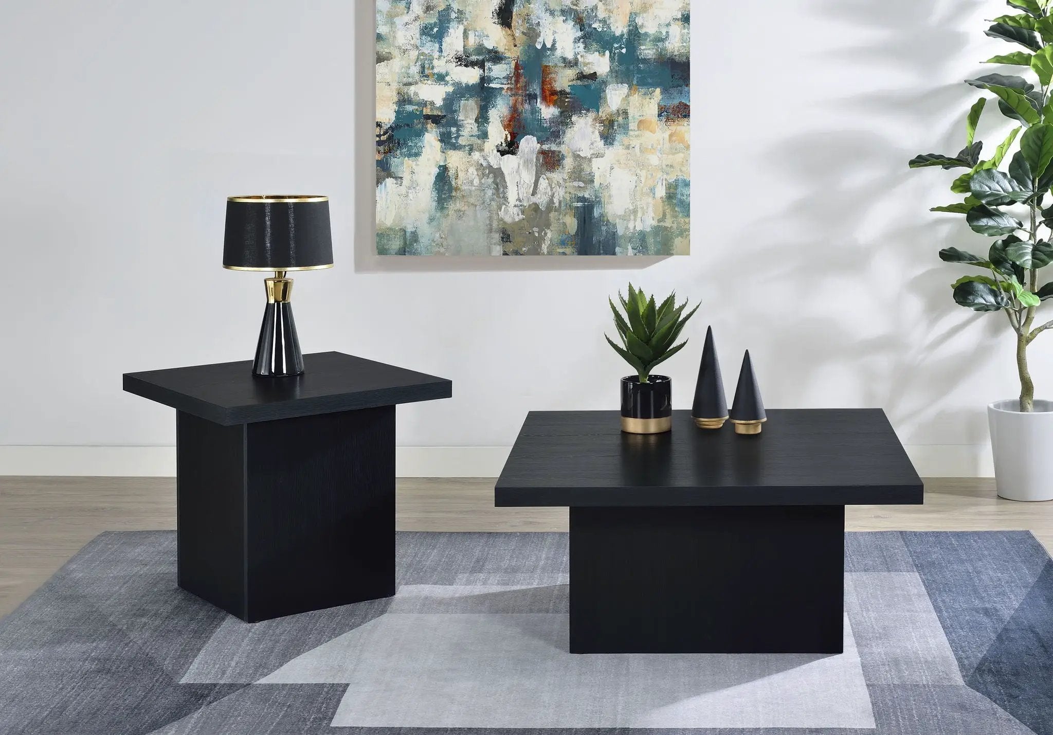 Devar 2-piece Square Cocktail Coffee End Table Set Black by Unique Piece Furniture