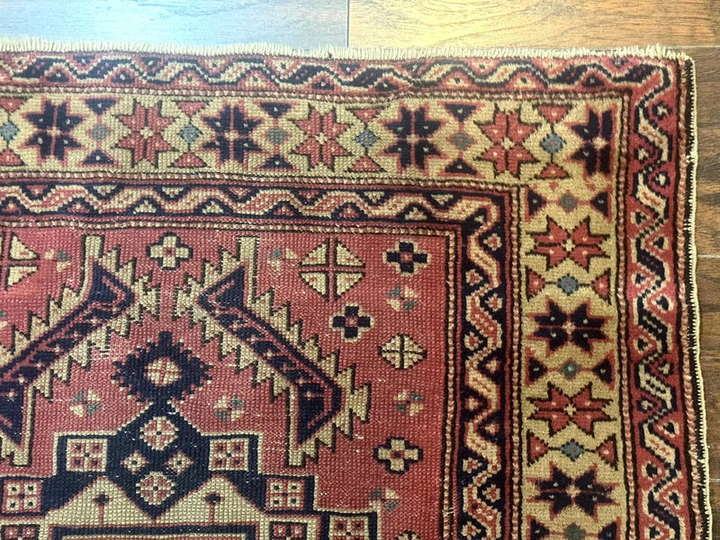 Antique Turkish Sparta Rug 3x6, Geometric Caucasian Kazak Pattern, Handmade by Jewel Rugs