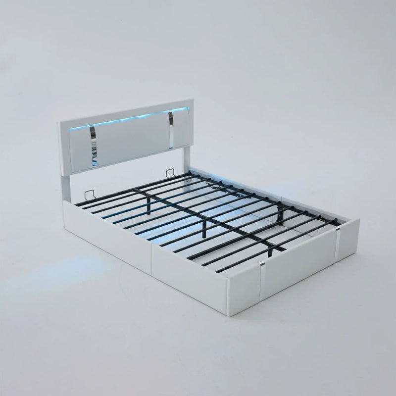 Upholstered Platform Bed Frame With Adjustable LED Headboard, USB C-Charging, Hydraulic Lift by Unique Piece Furniture