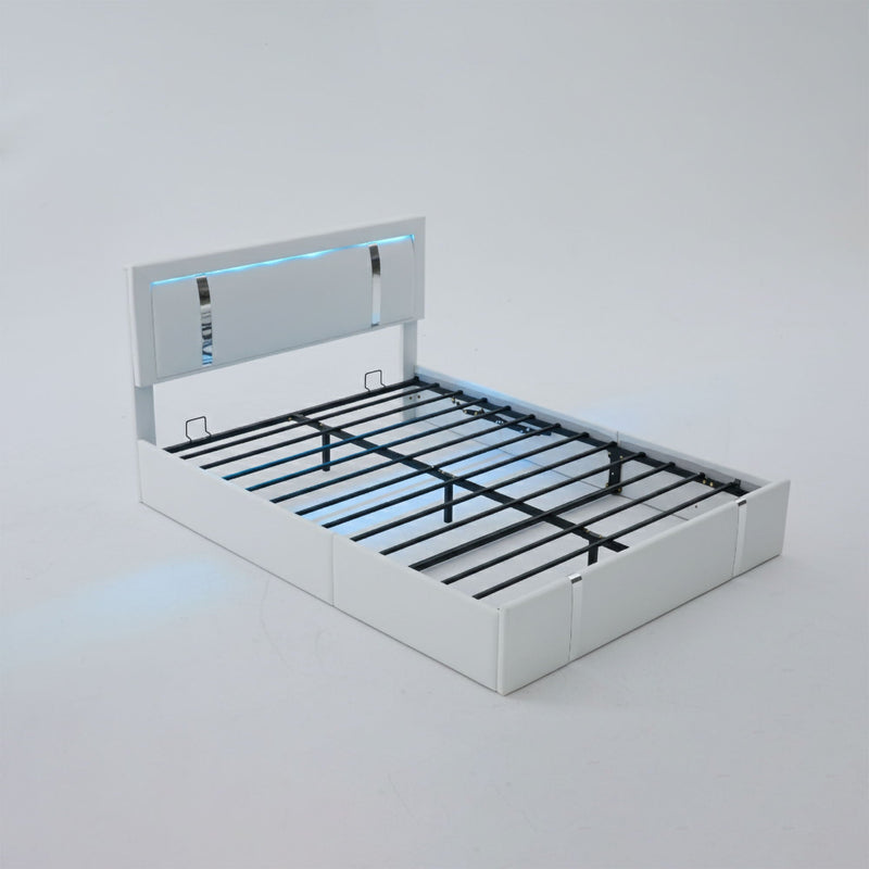 Upholstered Platform Bed Frame With Adjustable LED Headboard, USB C-Charging, Hydraulic Lift by HouseOfZazla