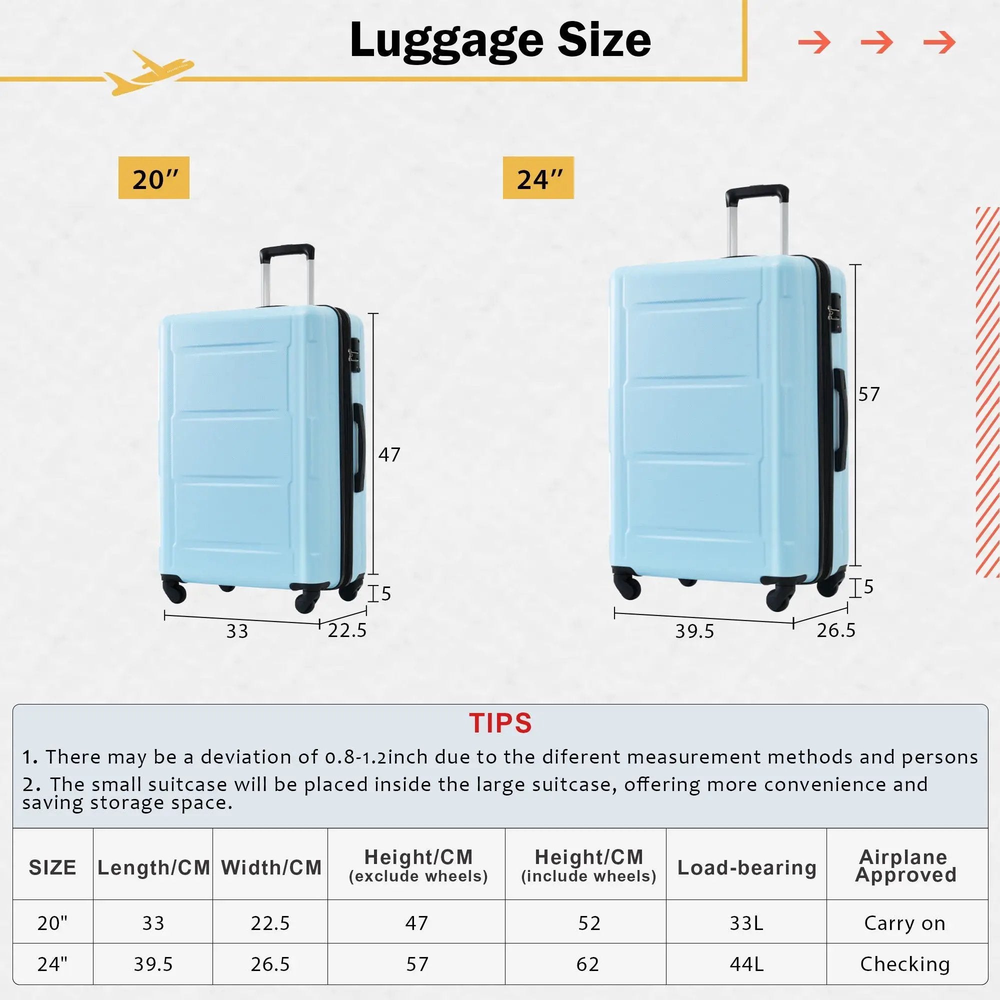 2 Piece Luggage Set With Bags Expanable Spinner Wheels ABS Lightweight Suitcase With Tsa Lock 20" / 24" by HouseOfZazla