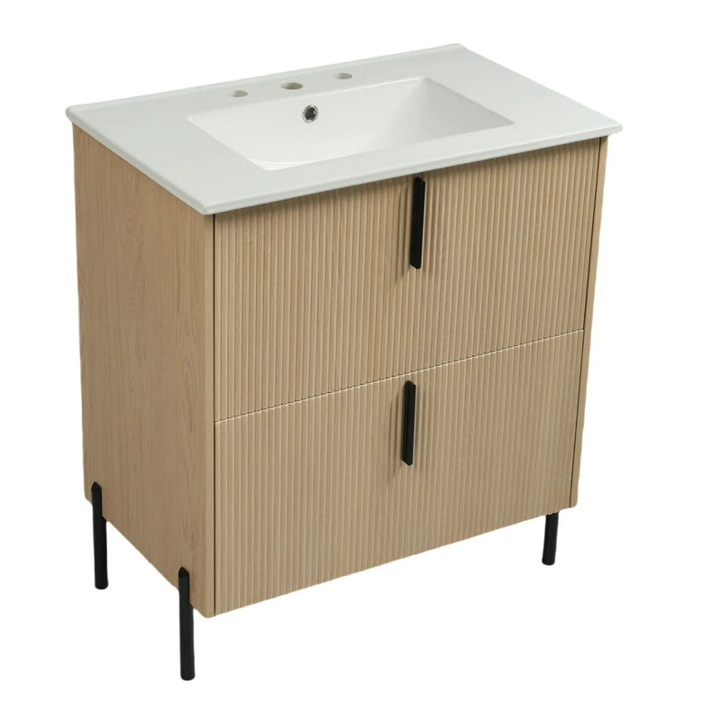 Bathroom Vanity With Ceramic Sink, Fluted Design by HouseOfZazla