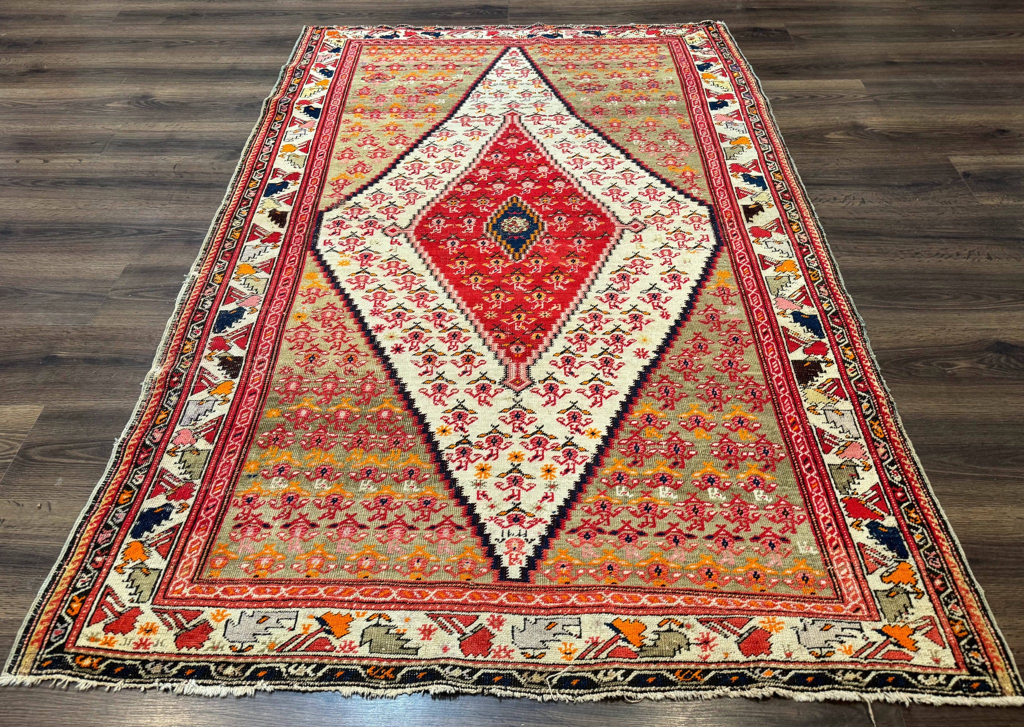 Antique Persian Malayer Rug 4x7, Tribal Senneh Carpet, Geometric, Diamond Design by Jewel Rugs