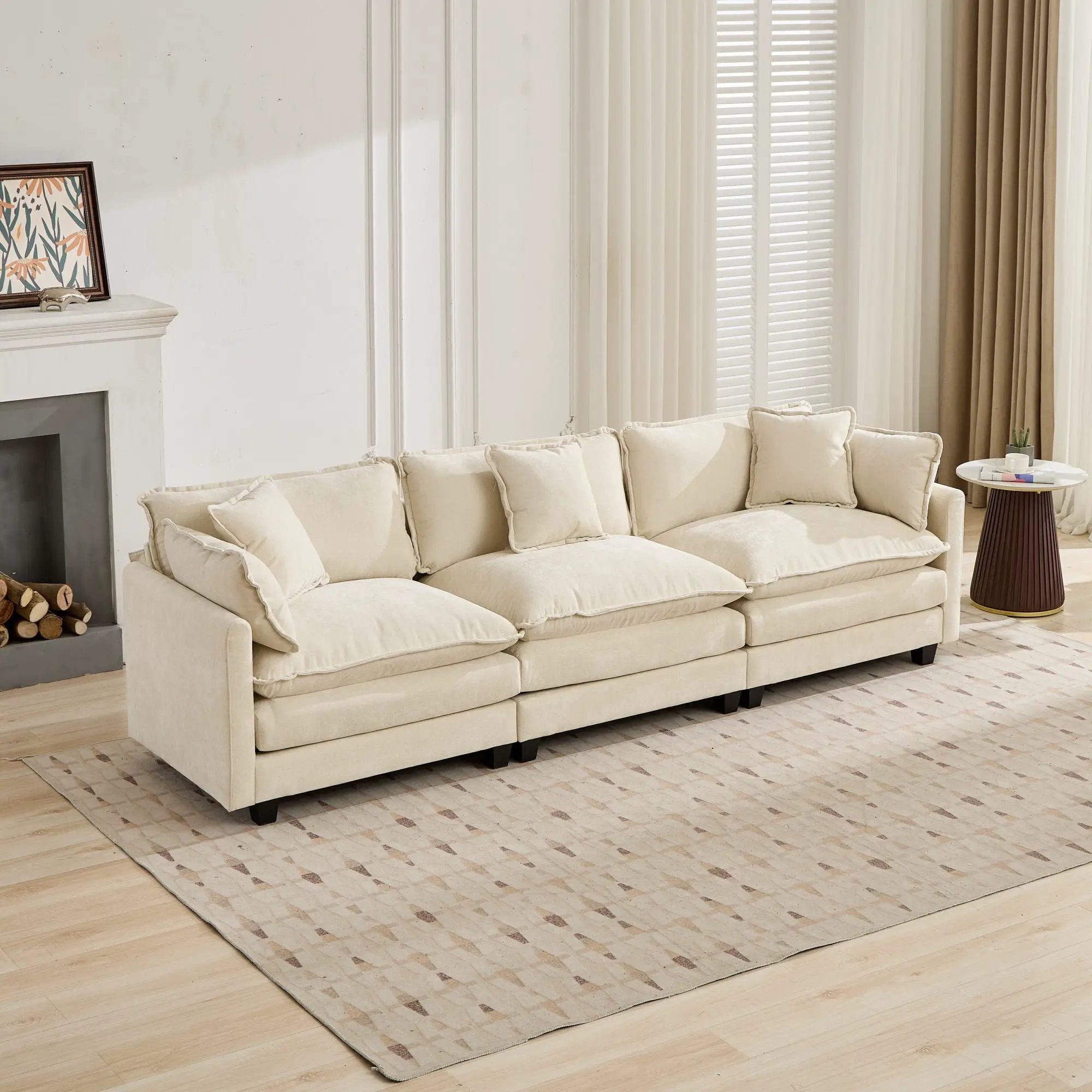 Cloud3 Seats Sofa (Ottoman is not included)Chenille Fabric in Beige by BLAKHOM