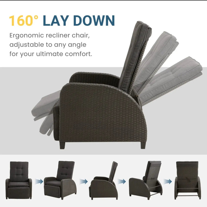 Adjustable Outdoor Lounge Chair, Plush Cushions & Extendable Footrest - Gray by HouseOfZazla
