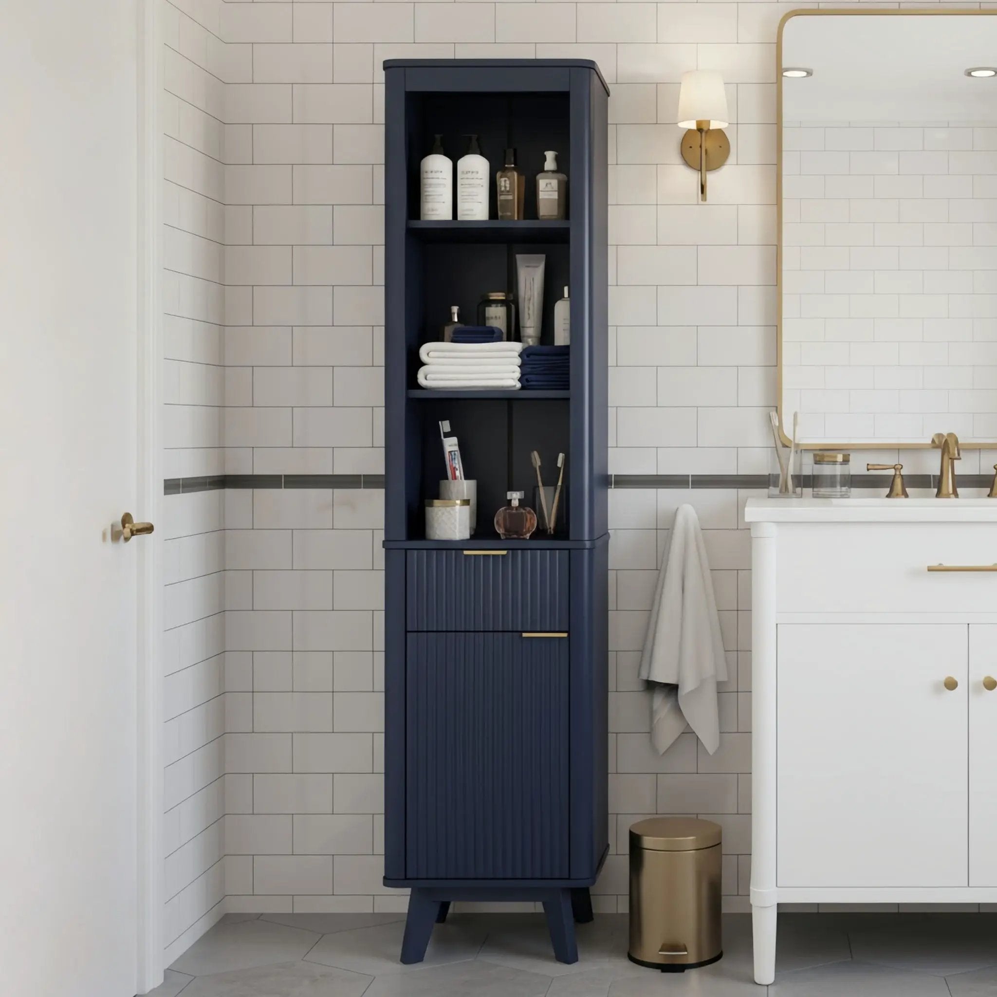 Tall Bathroom Storage Cabinet With Adjustable Shelves And 1 Drawer & Door by HouseOfZazla