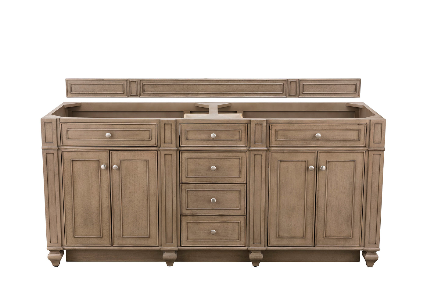 James Martin Bristol 72" Double Bathroom Vanity, Whitewashed Walnut, cabinet without a countertop