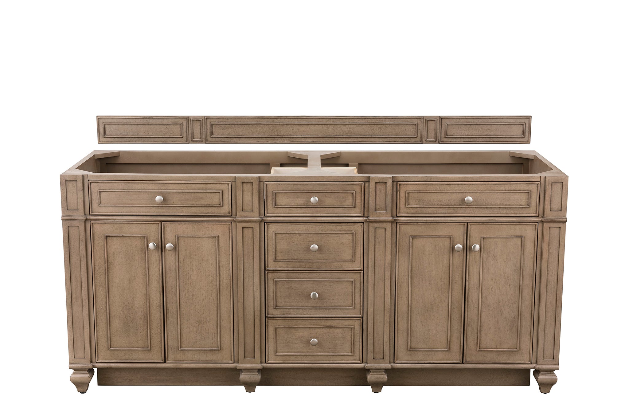 James Martin Bristol 72" Double Bathroom Vanity, Whitewashed Walnut, cabinet without a countertop