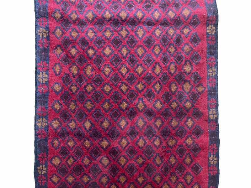 3x5 New Vintage Handmade Tribal Wool Rug Balouch Rug Afghan Rug Red Blue Diamond by Jewel Rugs