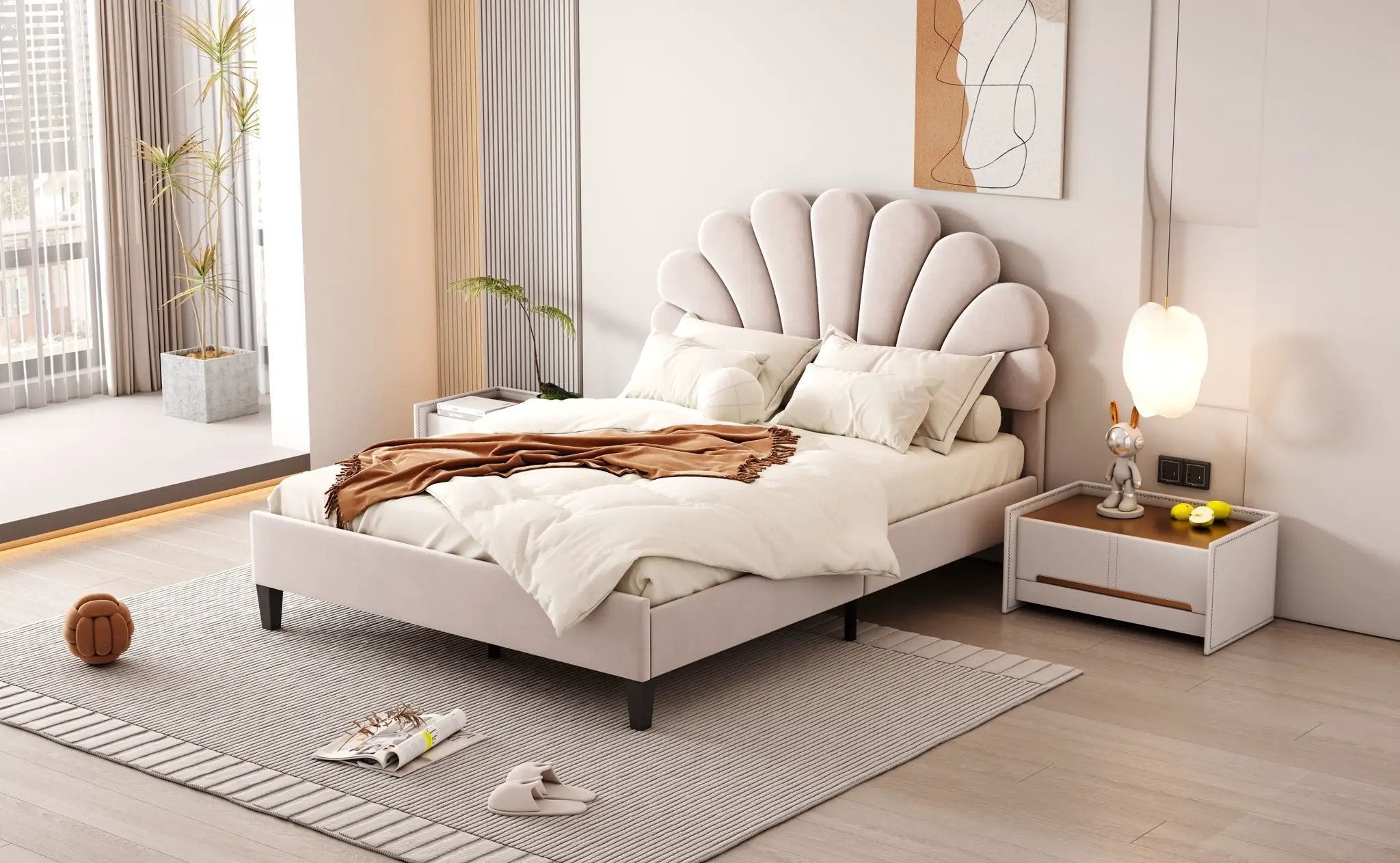 Upholstered Platform Bed With Flower Pattern Headboard by HouseOfZazla