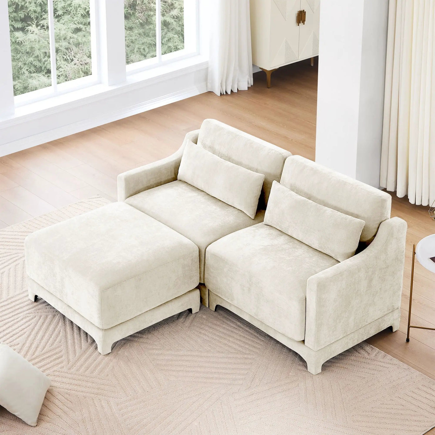 Stylish Sofa With Ottoman And Lumbar Pillows, Ergonomic Design by Unique Piece Furniture