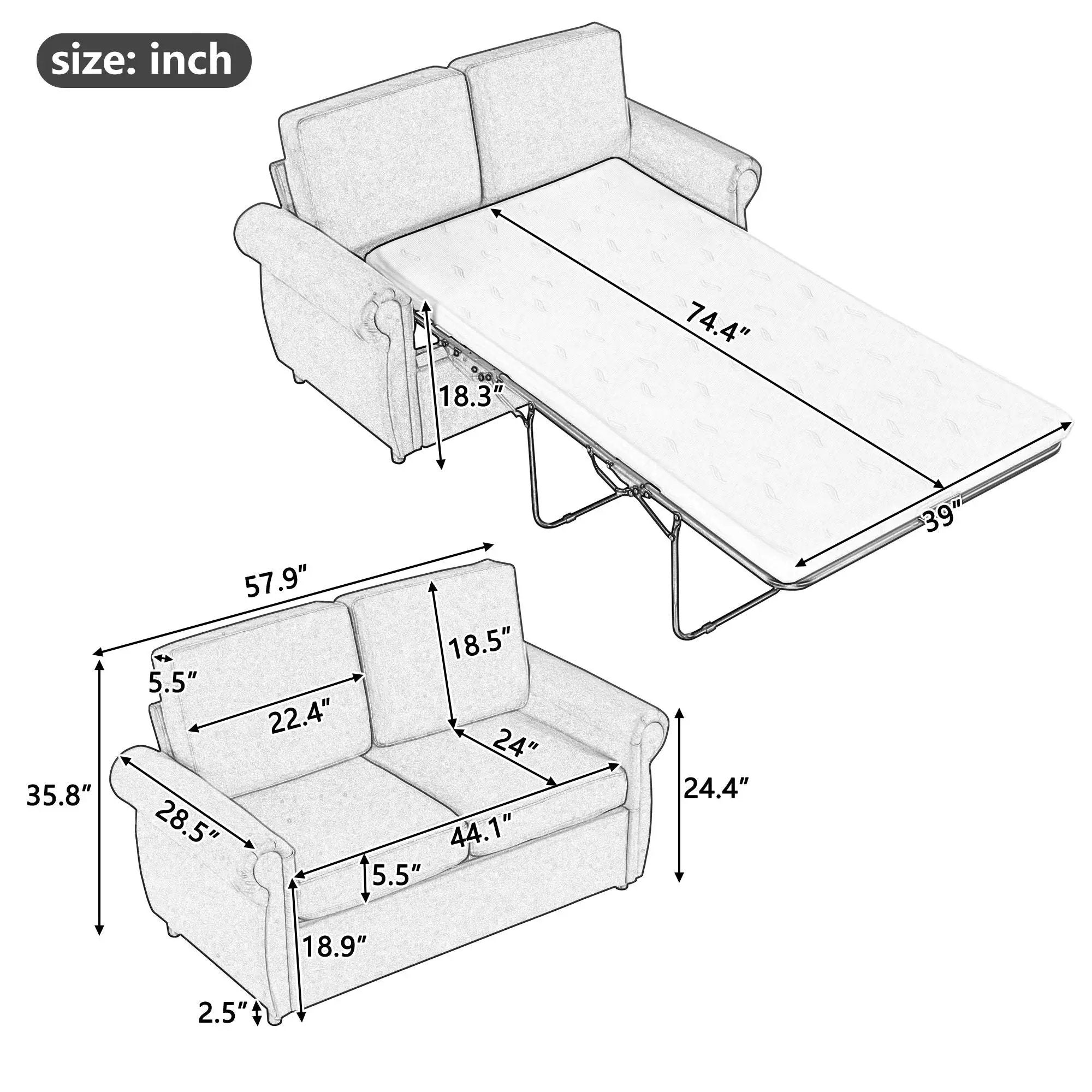Pull Out Sofa Bed Loveseat Sleeper With Twin Size Memory Mattress With Two USB Ports For Living Room Spaces by HouseOfZazla