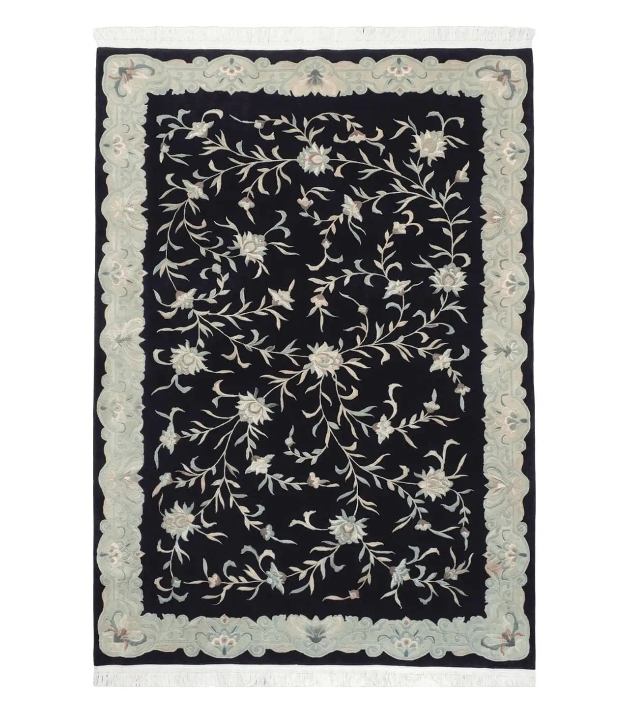 6x9 Vintage Black Gray Chinese Rug 120 Lines Wool Carpet Floral Design Hand-Knotted Soft Pile Entryway Rug Foyer Rug Nice by Jewel Rugs