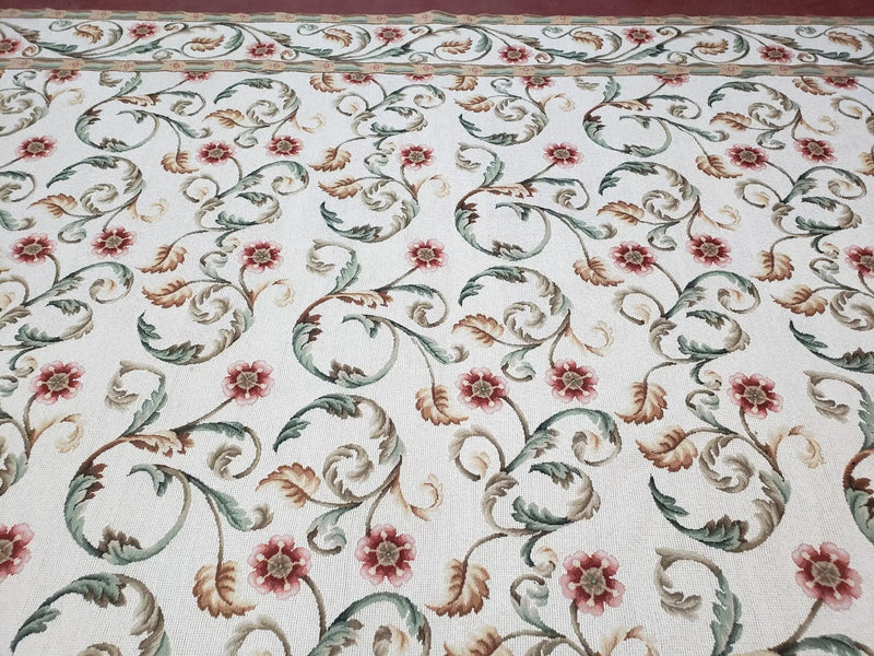 Needlepoint Rug 9x12, European Aubusson Design, Floral Allover Garden Pattern, New Needlepoint Area Rug, Ivory Rug, Hand Woven, Flatweave by Jewel Rugs