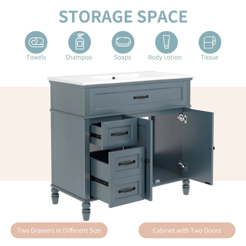 Bathroom Vanity With Sink, Freestanding Cabinet & Drawers by HouseOfZazla