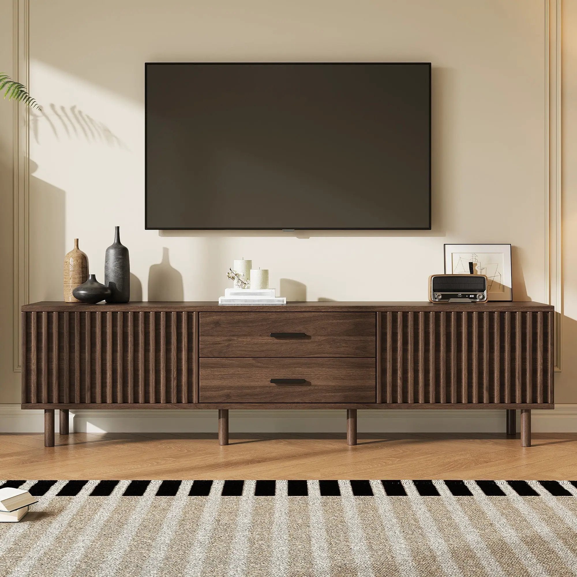 TV Stand For TVs Up To 80", Media Entertainment Center With Ample Storage - Dark Brown by Unique Piece Furniture