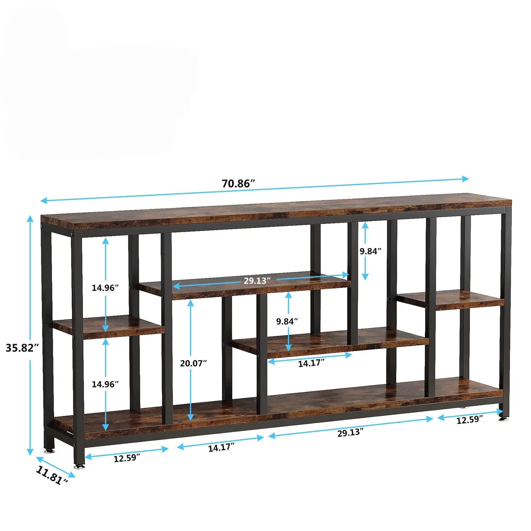 Tribesigns - Extra Long Console Table, 3 Tier With Storage Shelves - Rustic Brown by HouseOfZazla