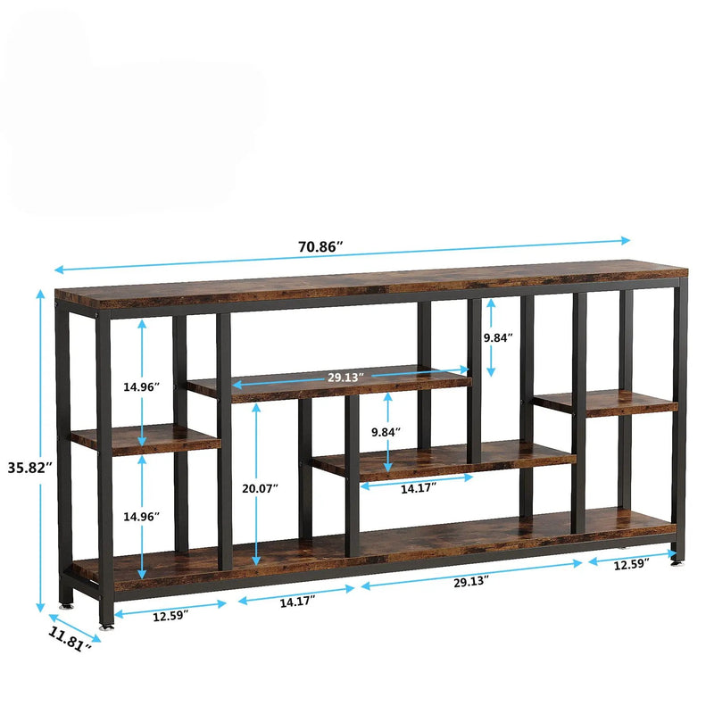 Tribesigns - Extra Long Console Table, 3 Tier With Storage Shelves - Rustic Brown by HouseOfZazla