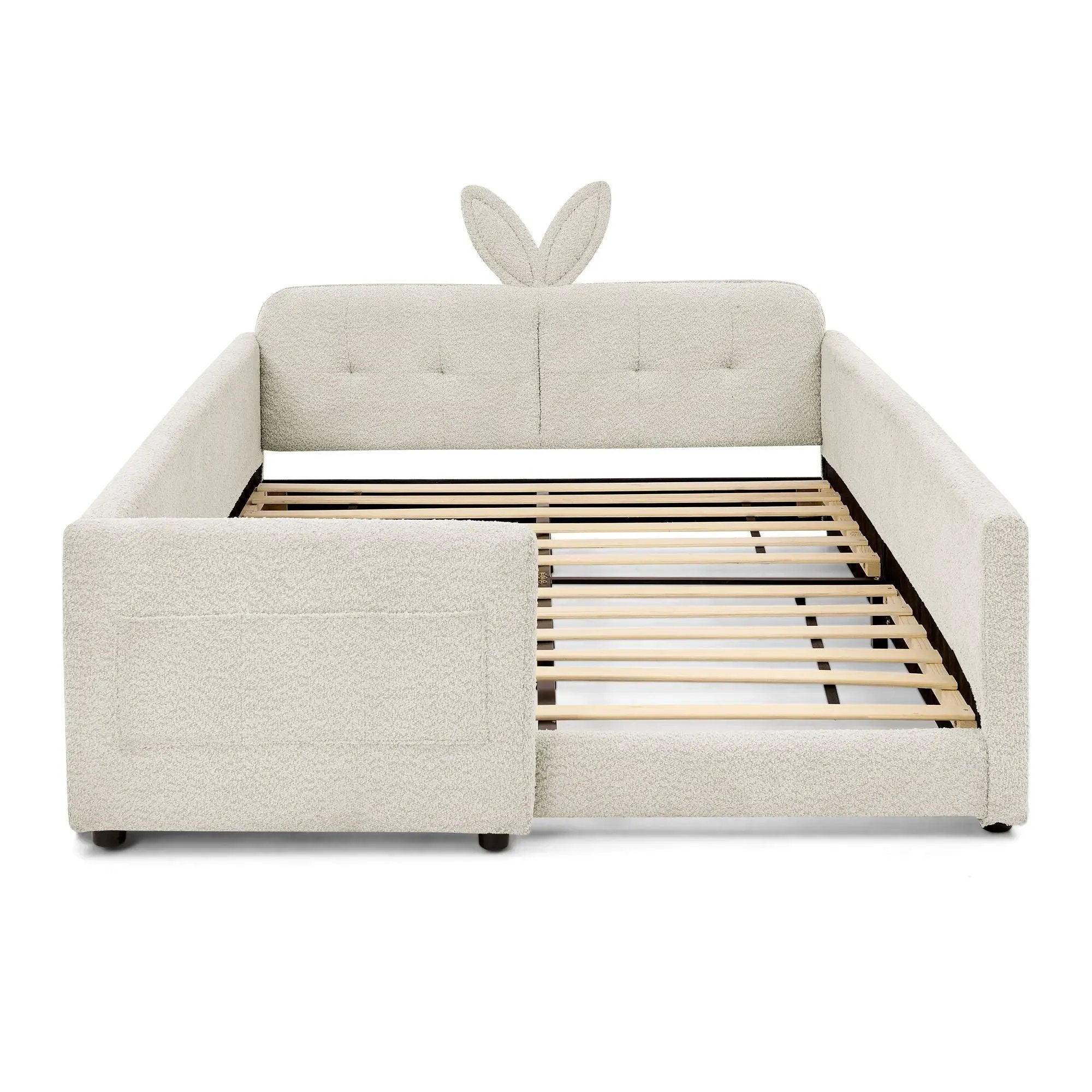 Cute Rabbit Ear Upholstered Platform Bed Frame With Safety Rail by Unique Piece Furniture