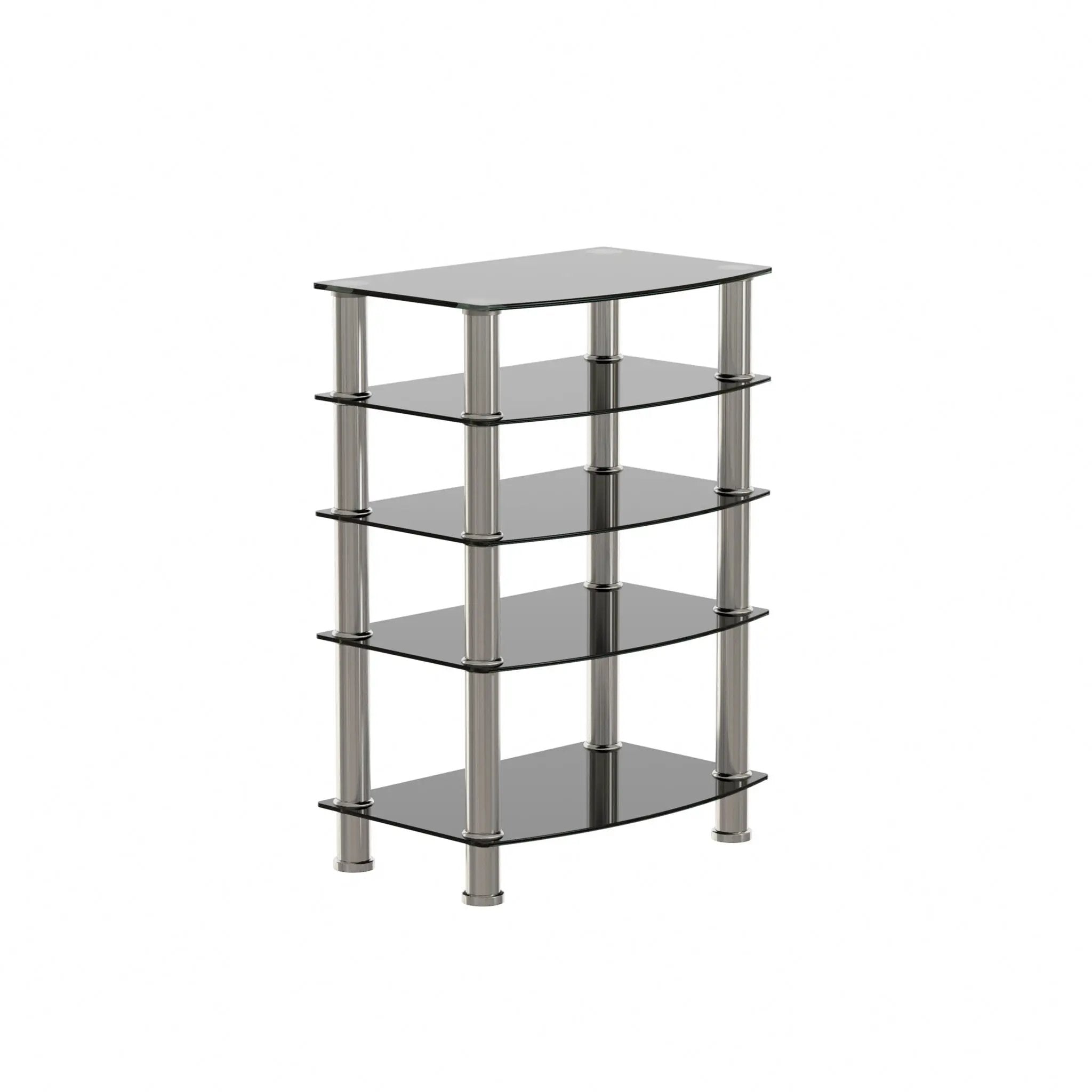 5 Tier Tempered Glass Side Table, Stainless Steel Frame End Table For Living Room, Bedroom - Black by Unique Piece Furniture