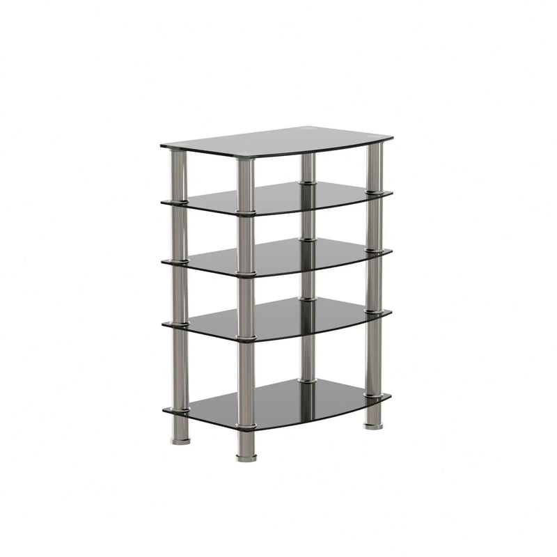 5 Tier Tempered Glass Side Table, Stainless Steel Frame End Table For Living Room, Bedroom - Black by Unique Piece Furniture