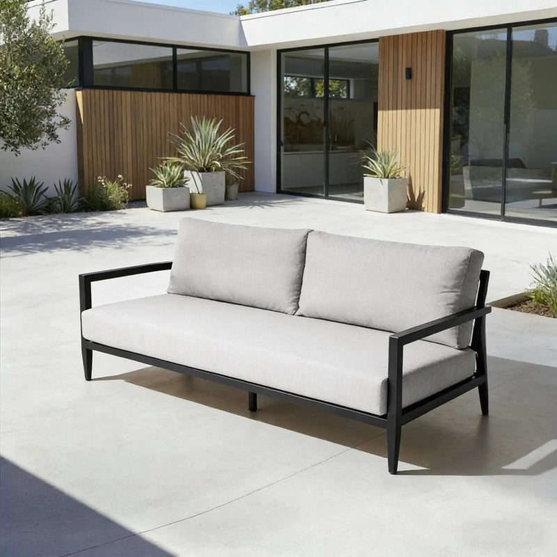 Outdoor Bench Seat Sofa, Sunbrella Cushion, Weather Resistant For Patio - Ember Black by HouseOfZazla