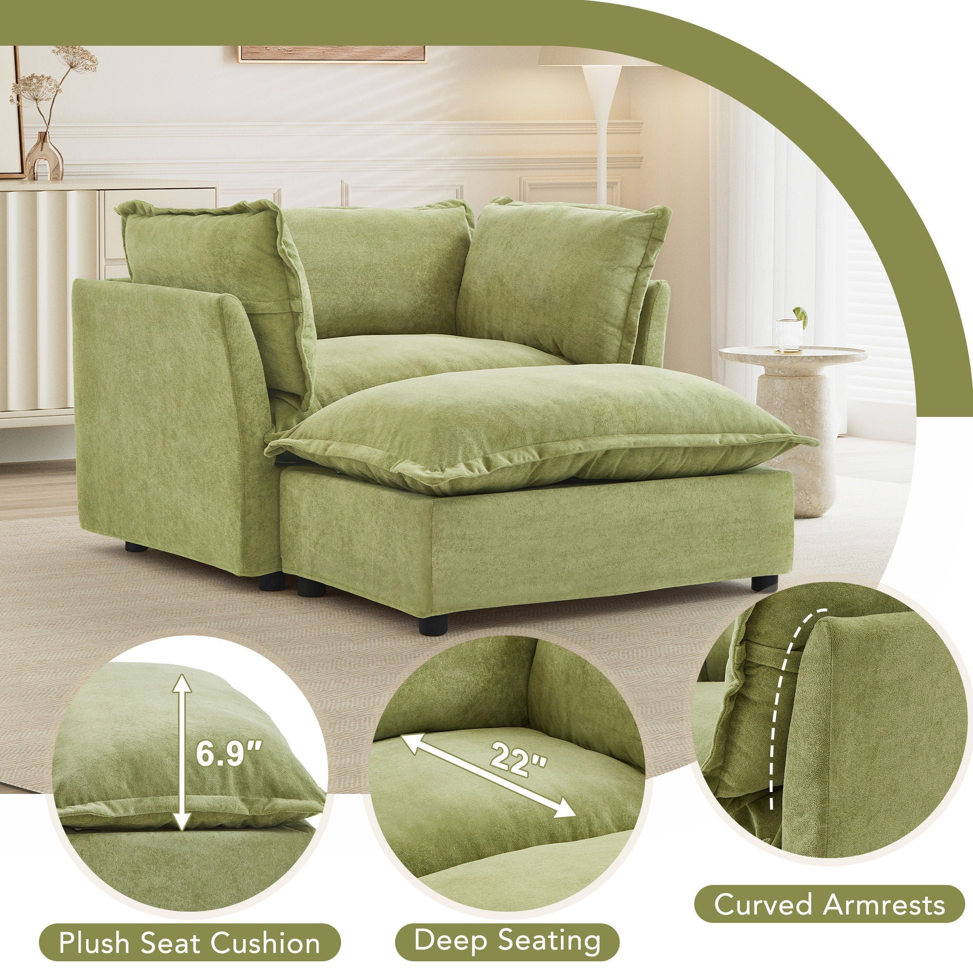 Modern Armchair Sofa With Movable Ottoman by HouseOfZazla