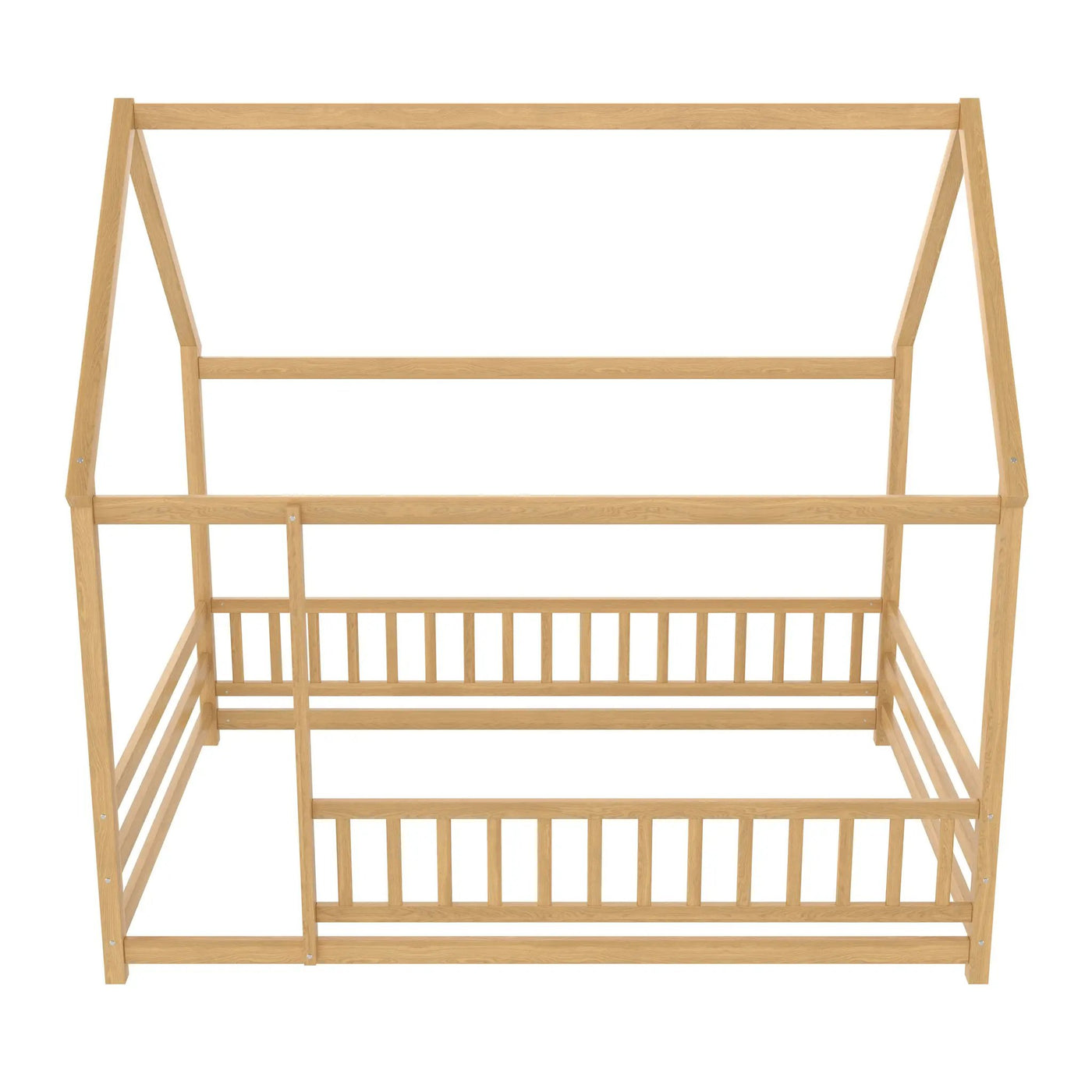 Full Size Floor Wooden Bed with House Roof Frame by HouseOfZazla