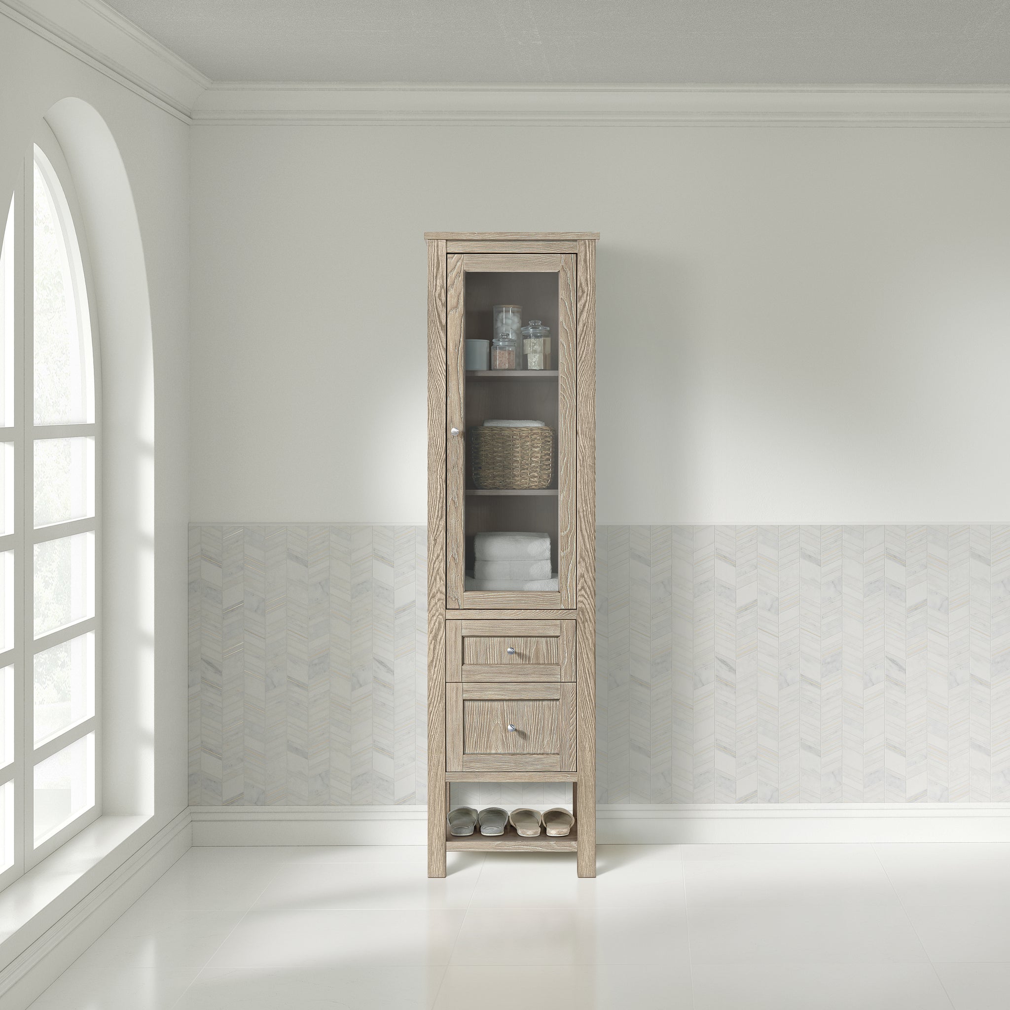 James Martin Breckenridge Linen Cabinet, Whitewashed Oak, view 3