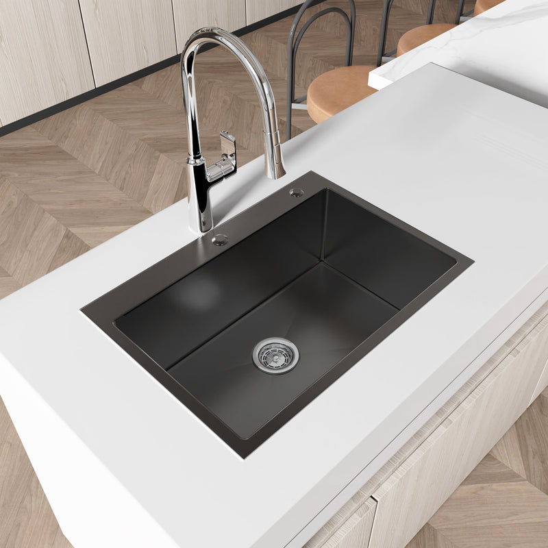 Stainless Steel Kitchen Sink, 27″x19″ Single Bowl, Overmount Handmade Sink by HouseOfZazla