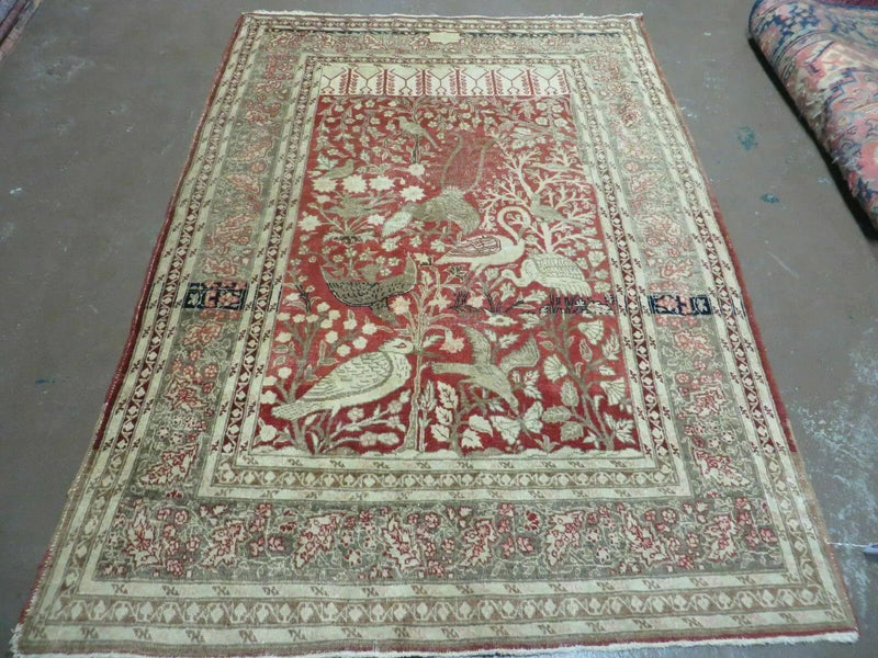 4' X 6' Antique Handmade Turkish Tree Of Life Oriental Wool Rug Birds Red by Jewel Rugs