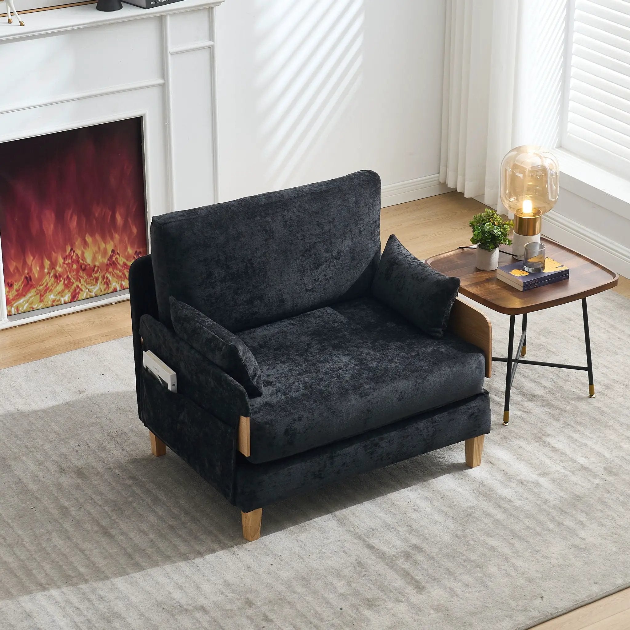 Mid Century Modern Foldable Sofa Bed, 3 In 1 Convertible Sleeper With 3 Pillows by Unique Piece Furniture