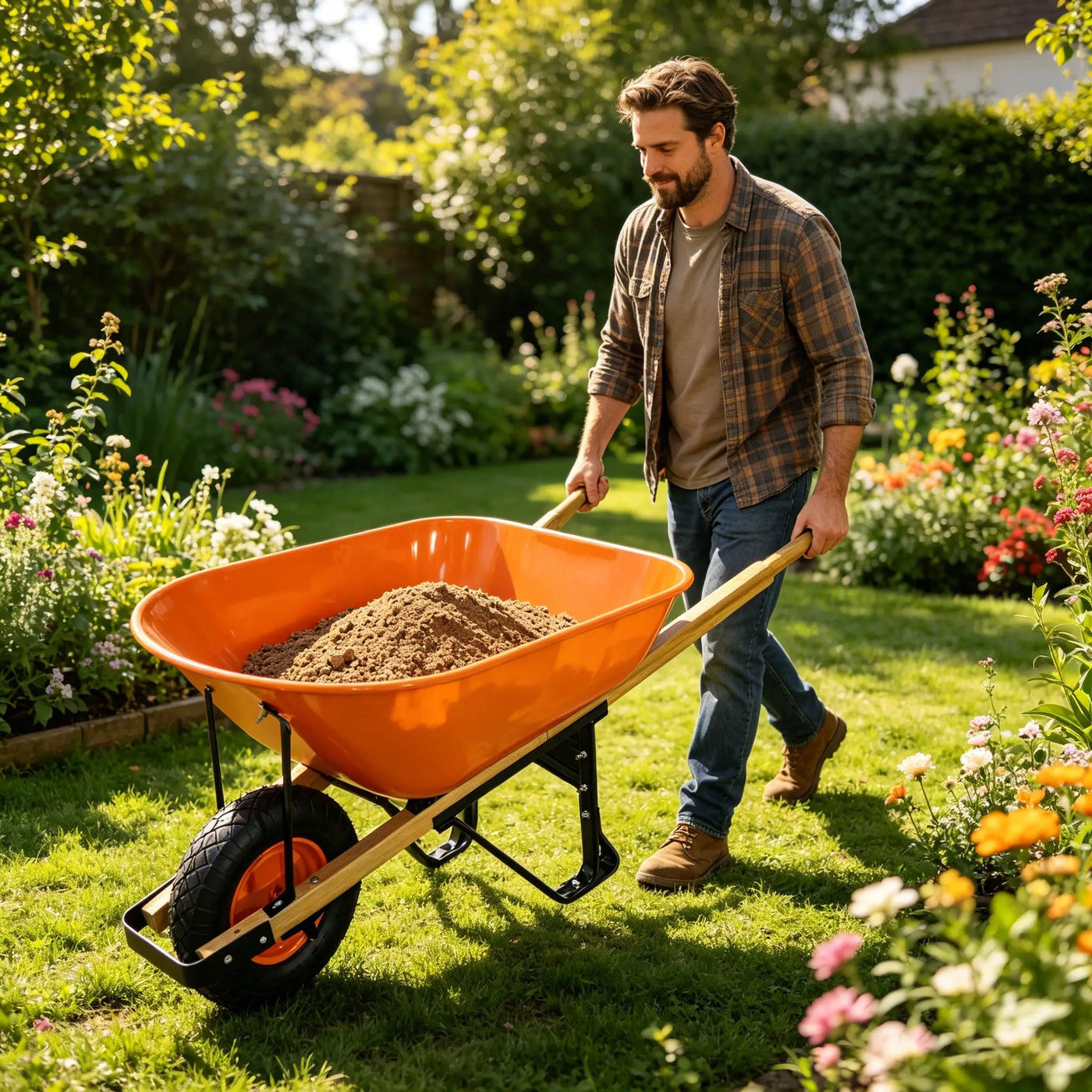 Steel Tray Wheelbarrow Two-Wheeled Trolley for Garden Use by HouseOfZazla
