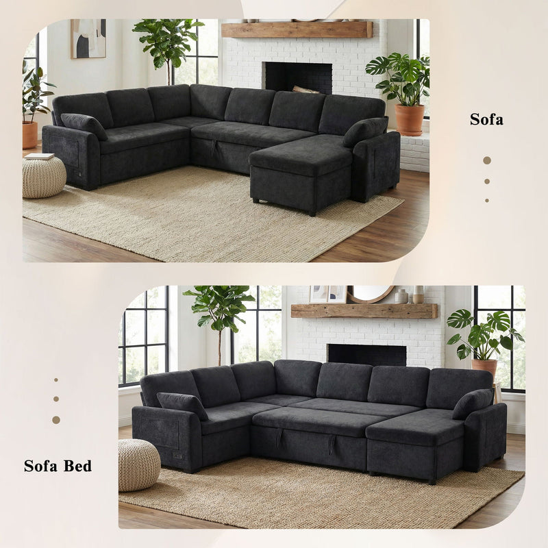 Convertible U-Shaped Sectional Sofa Bed With Reversible Chaise by HouseOfZazla