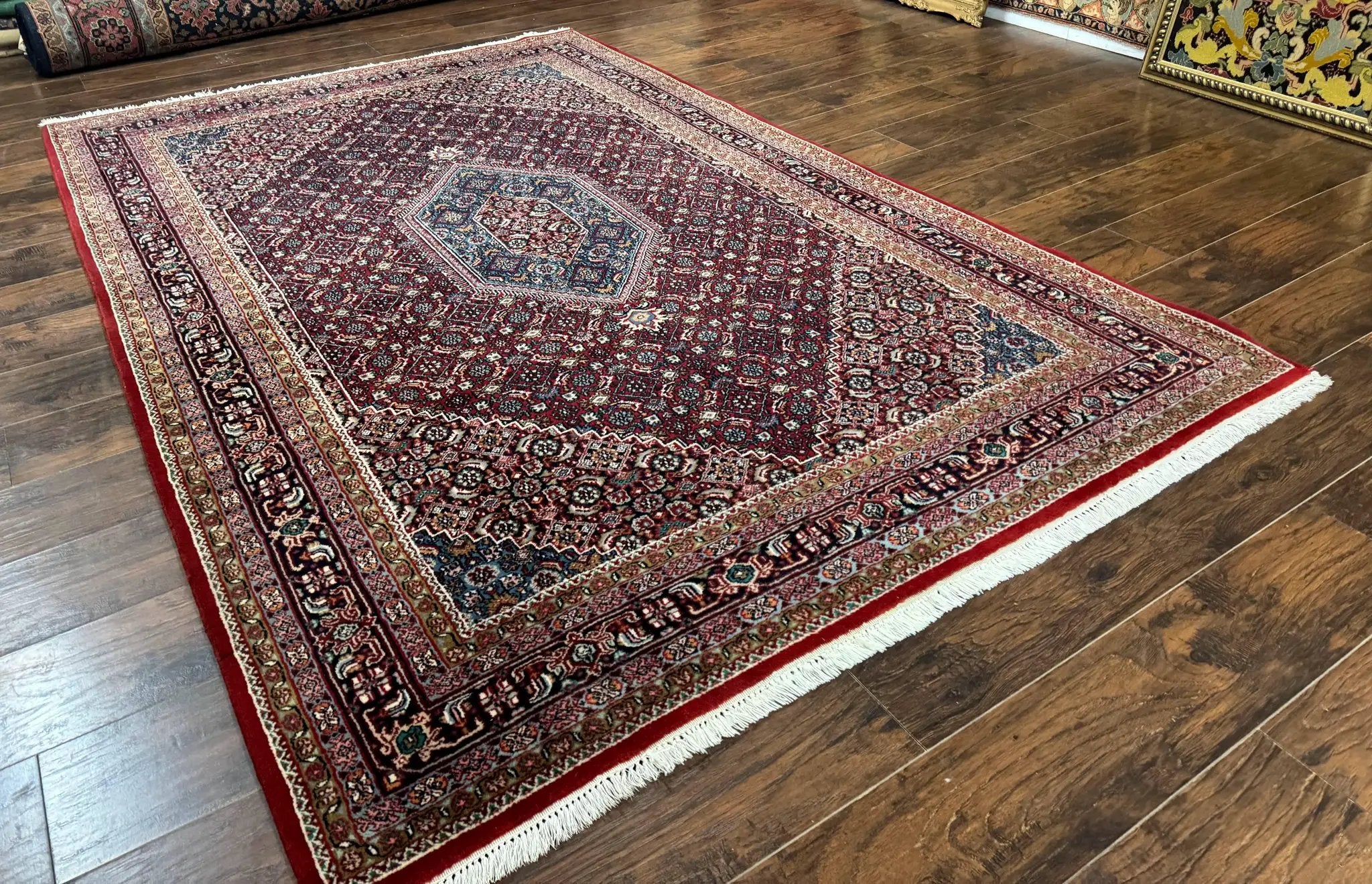 Indo Persian Bidjar Rug 6x9, Vintage Wool Handmade Carpet by Jewel Rugs