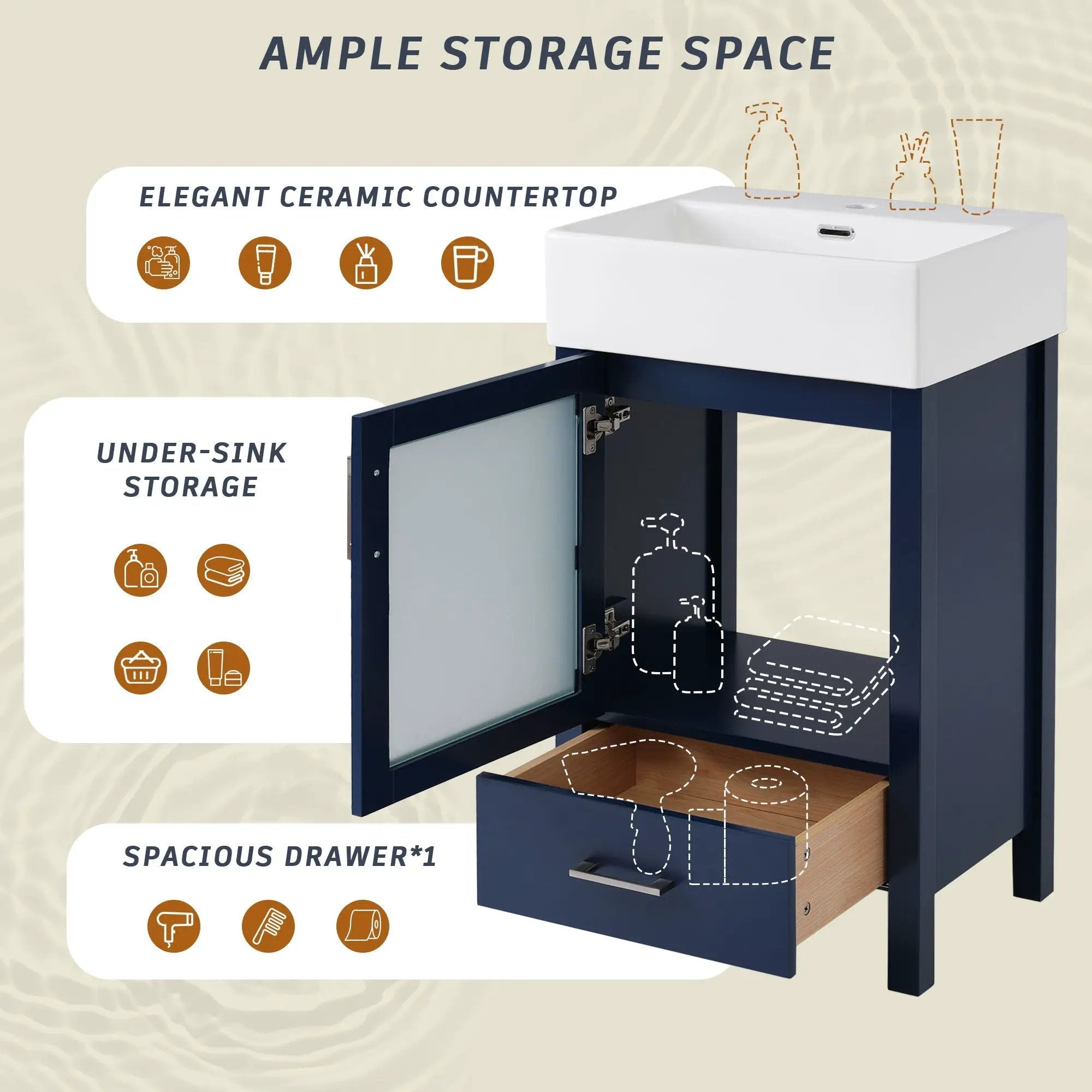 Bathroom Vanity With Ceramic Sink And Ample Storage, Ideal For Small Bathrooms by Unique Piece Furniture