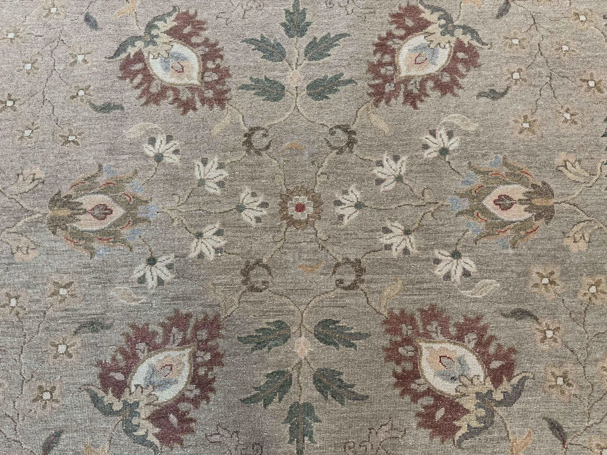 Large Turkish Soumak Rug 10x14, Flatweave Dhurrie, Handmade, Light Green and Salmon by Jewel Rugs
