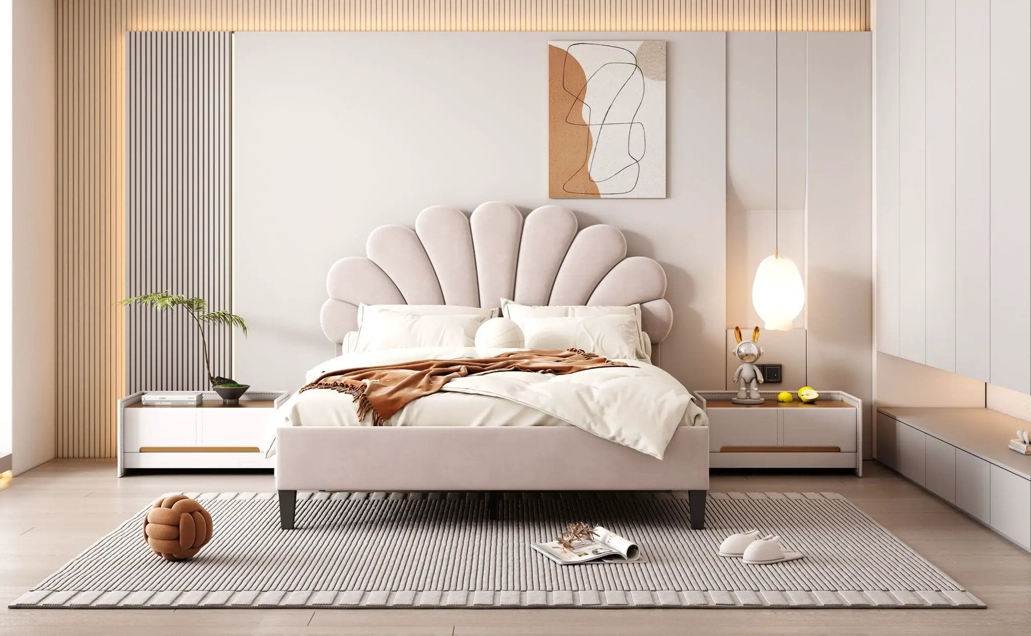 Upholstered Platform Bed With Flower Pattern Headboard by HouseOfZazla