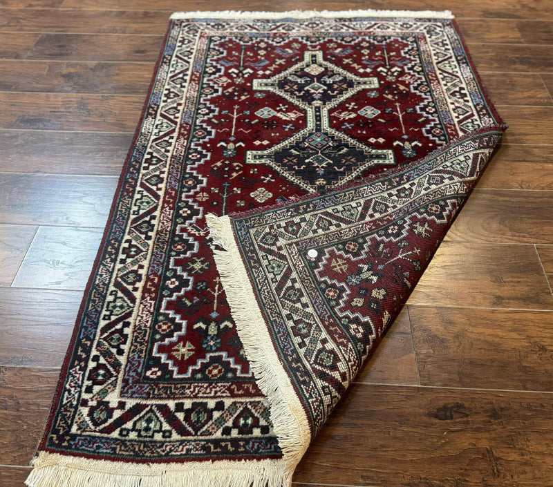 Persian Afshar Rug 4x5 Red Navy Geometric Tribal Wool Carpet by Jewel Rugs