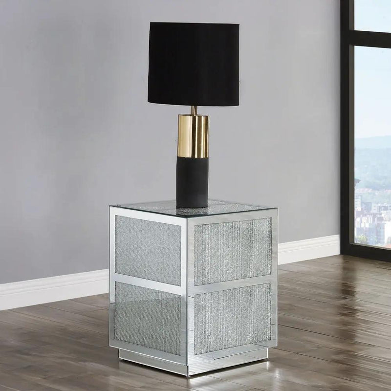 Noralie - 18" End Table With Faux Diamonds - Mirrored by Unique Piece Furniture