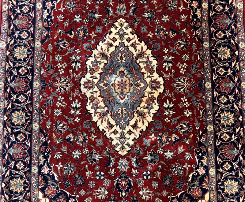 Sino Persian Rug 4x6, Traditional Wool Hand Knotted Carpet, Red Navy Blue, 225 KPSI by Jewel Rugs