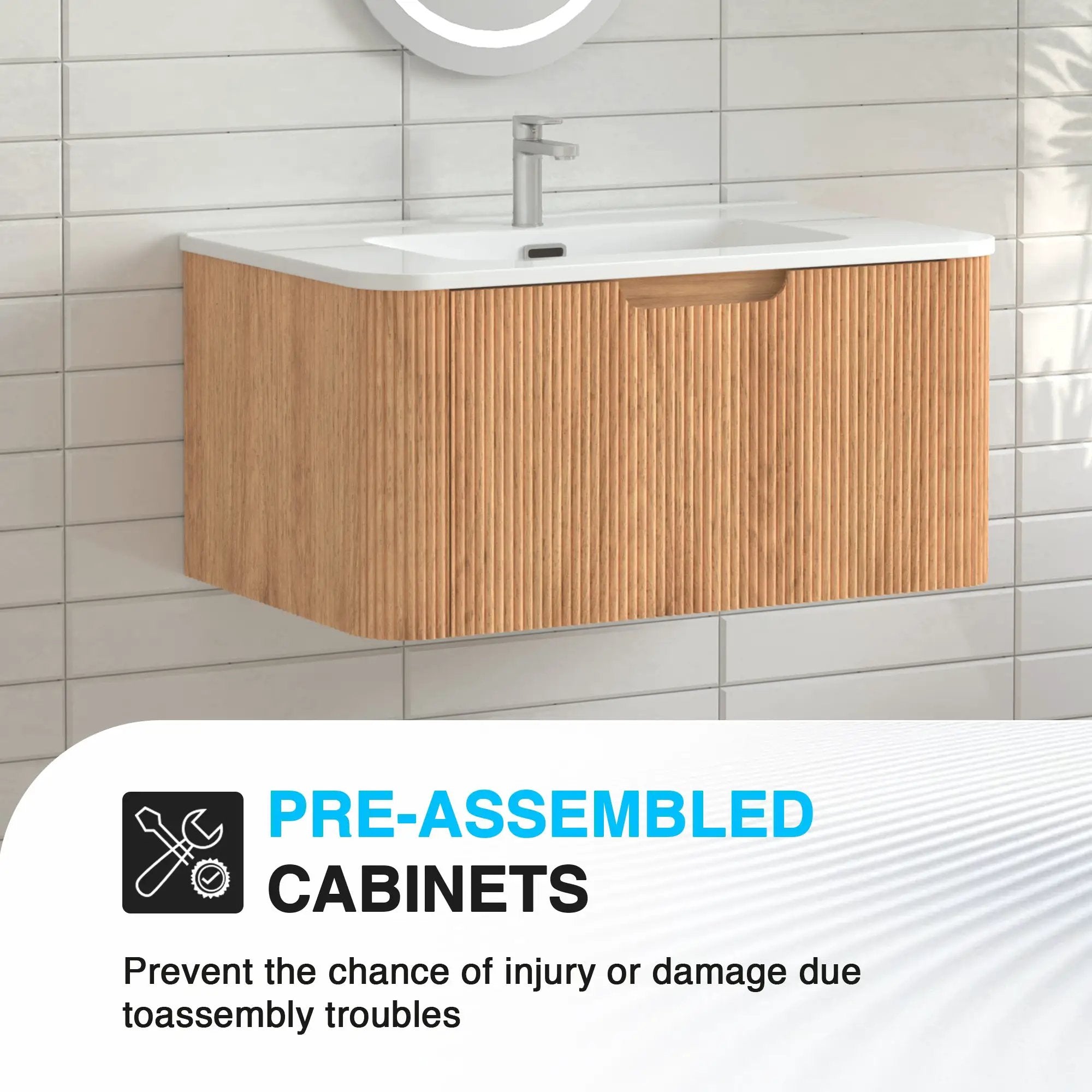 30-Inch Wall-Mounted Floating Solid Wood Bathroom Vanity by HouseOfZazla
