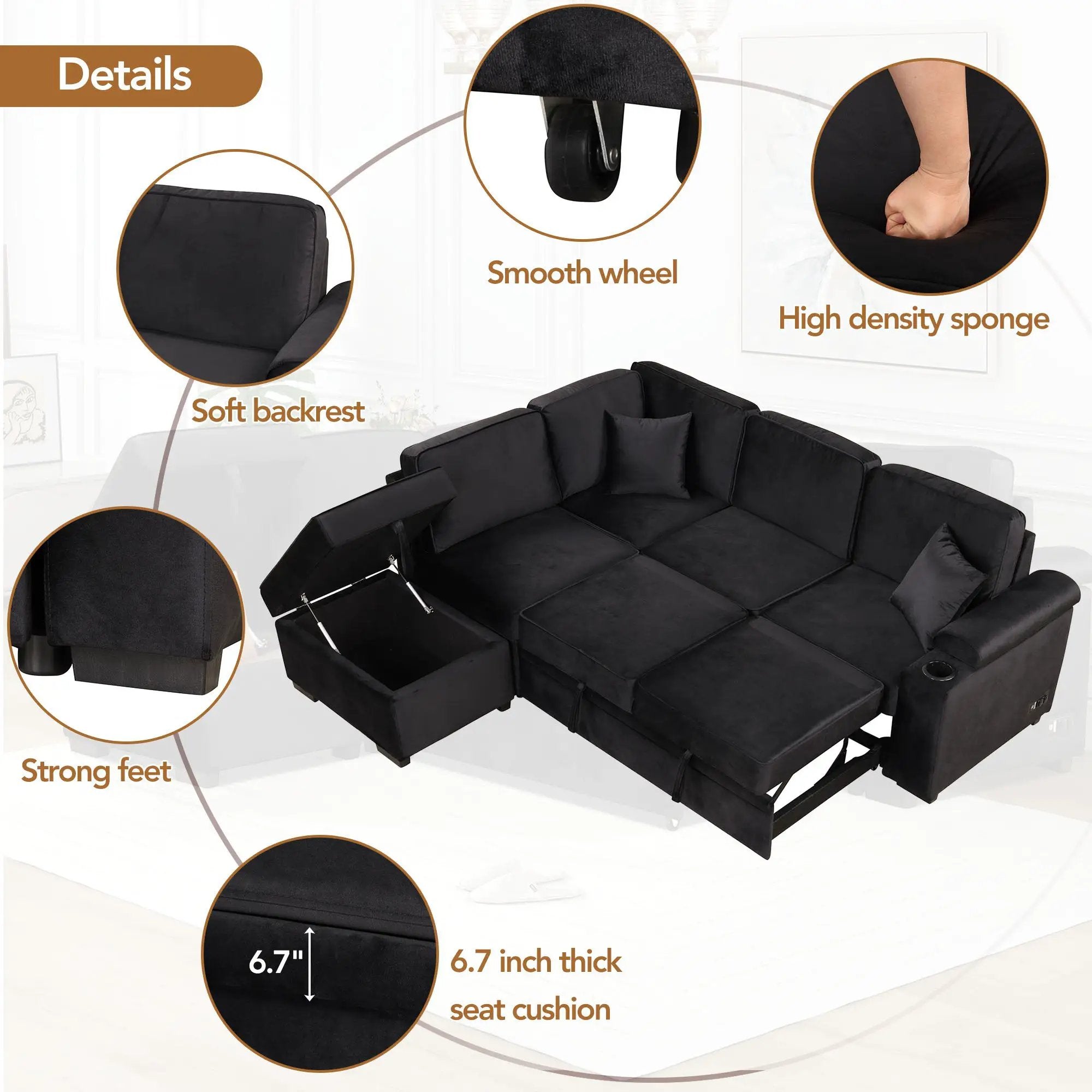 Sleeper Sofa Bed, 2 In 1 Pull Out Sofa Bed L Shape Couch With Storage Ottoman For Living Room, Bedroom Couch And Small Apartment by HouseOfZazla